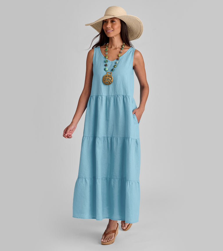 FLAX women's linen clothing brand linen dress in blue