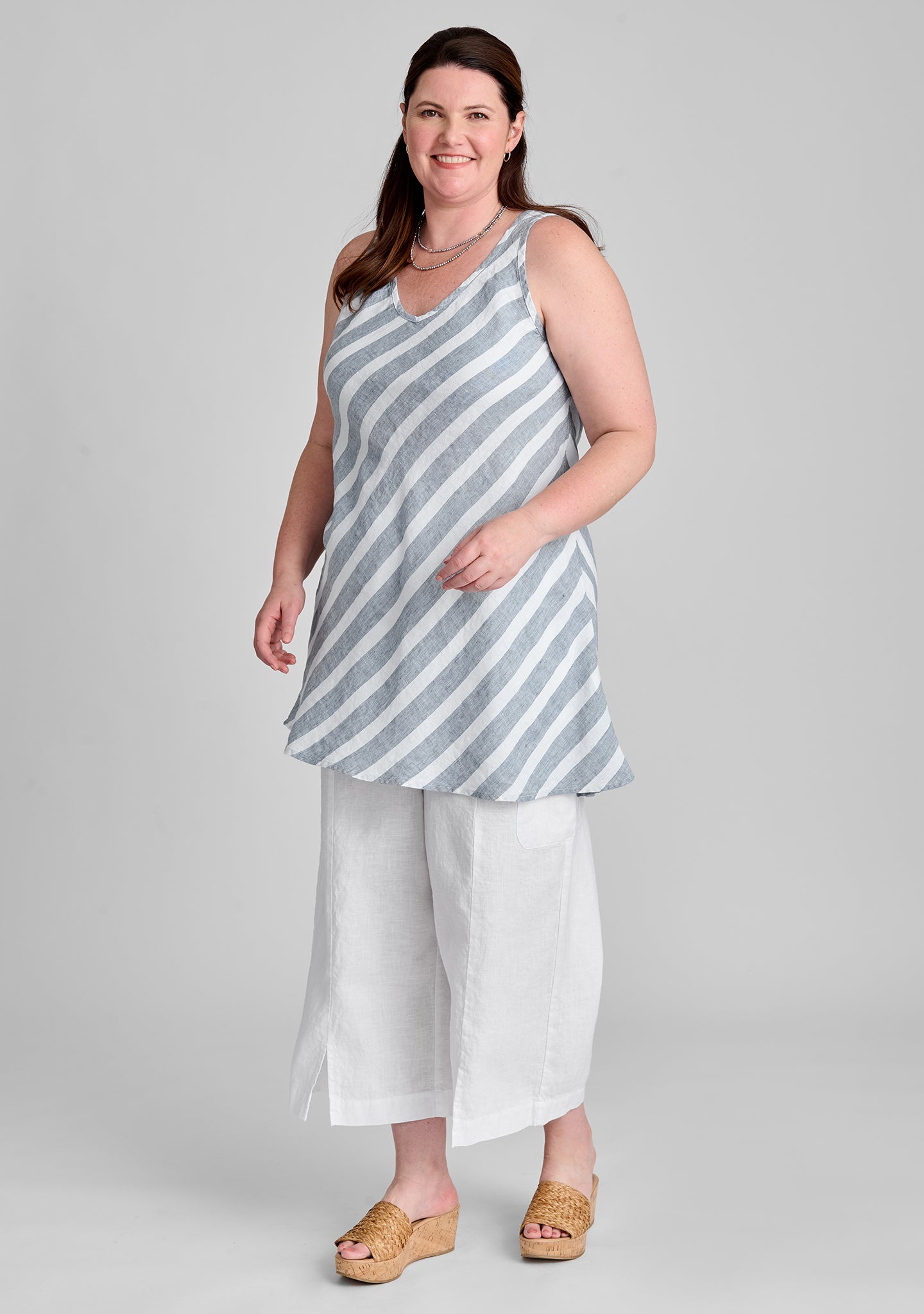 two way bias tunic linen tank top details