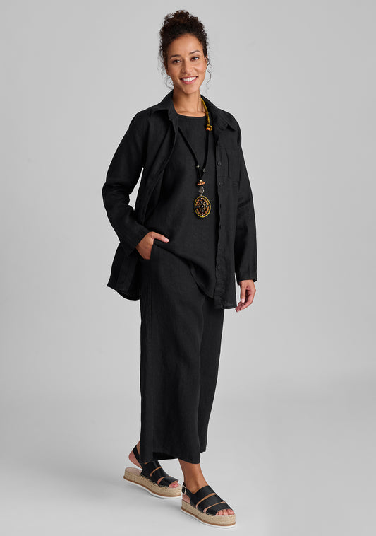 bias back shirt linen shirt black