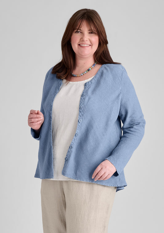 beneficial blouse linen cardigan blue