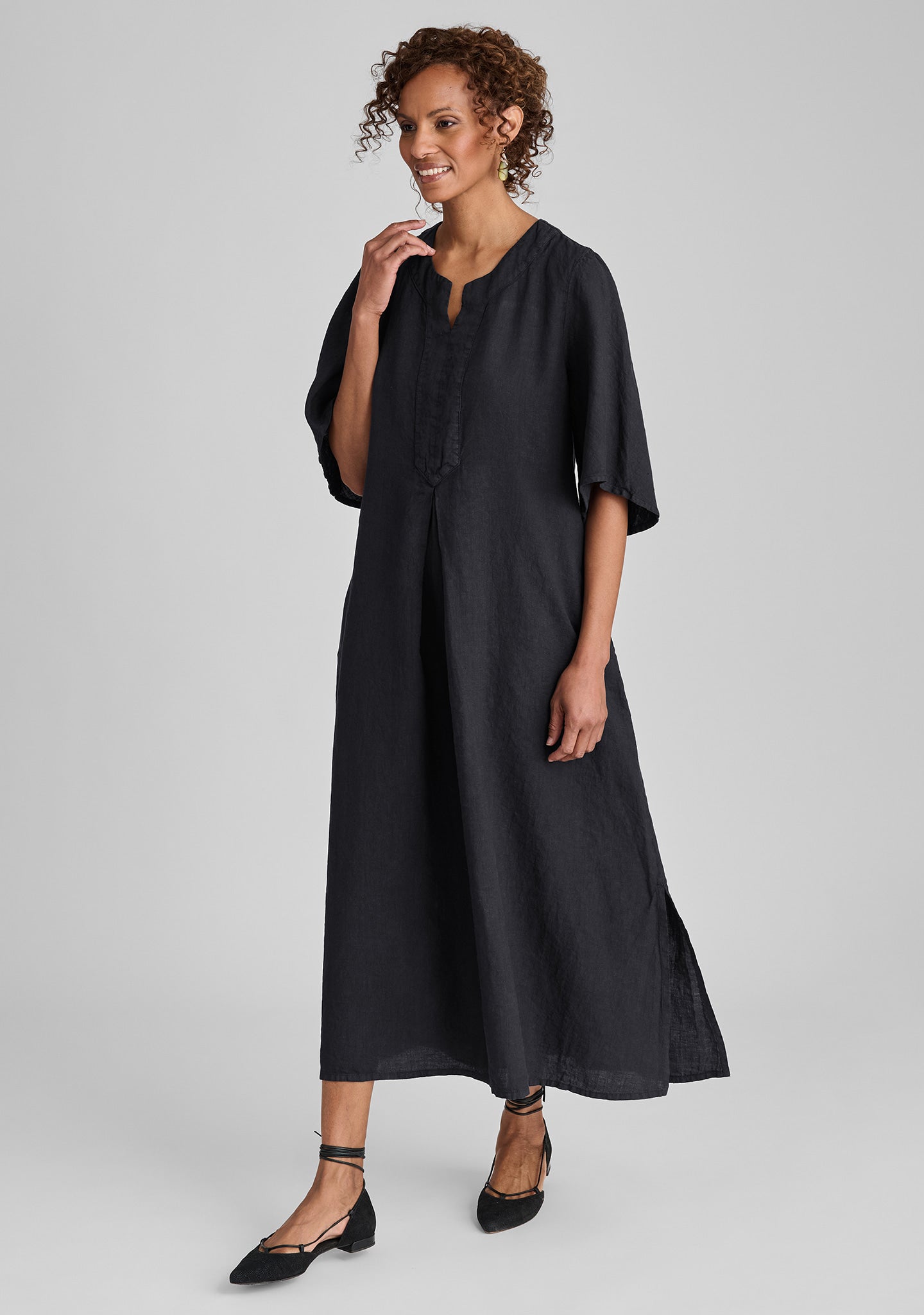 caftan dress linen maxi dress black