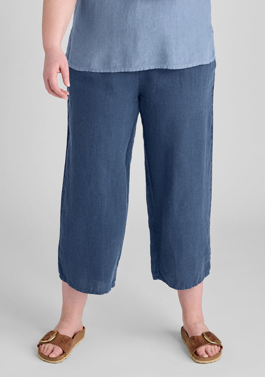 floods linen pants with elastic waist blue