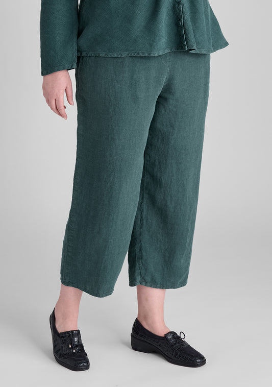 floods linen pants with elastic waist green