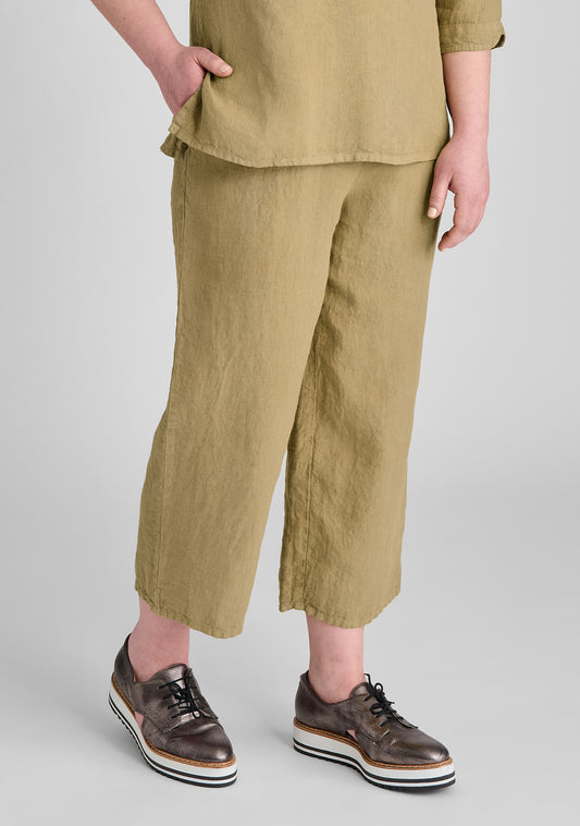 floods linen pants with elastic waist green