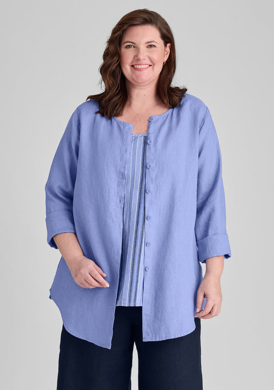 gotcha blouse linen cardigan blue