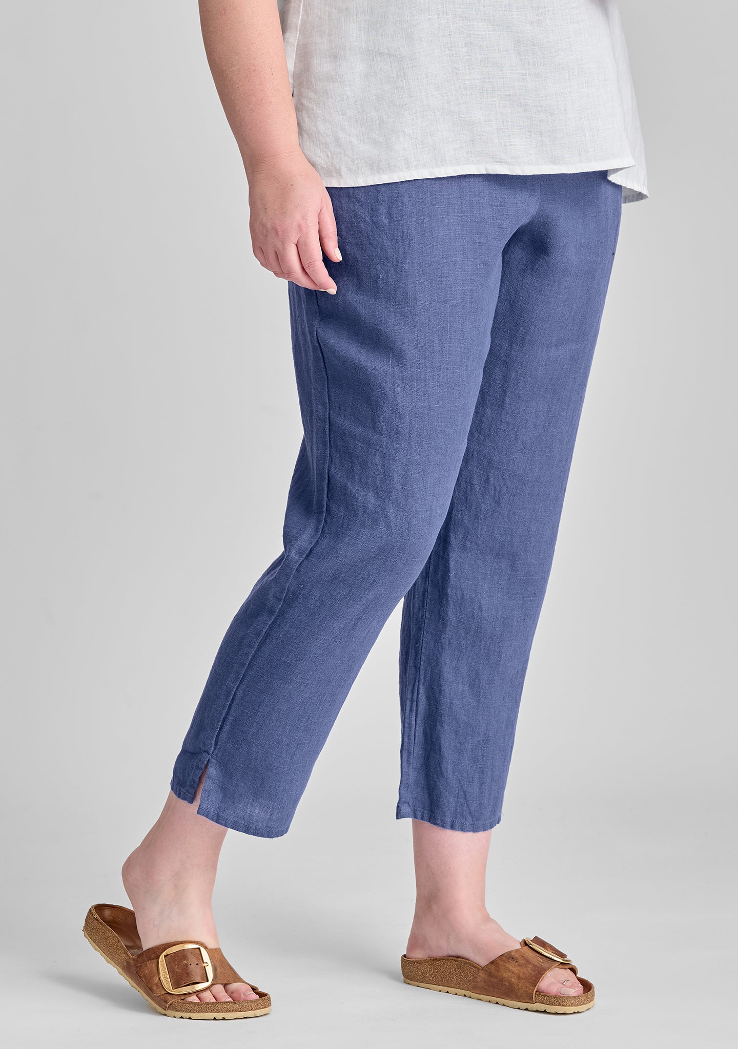 pocketed ankle pant linen pants blue