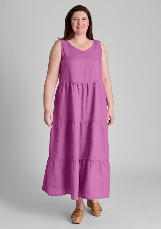tiered dress linen maxi dress pink