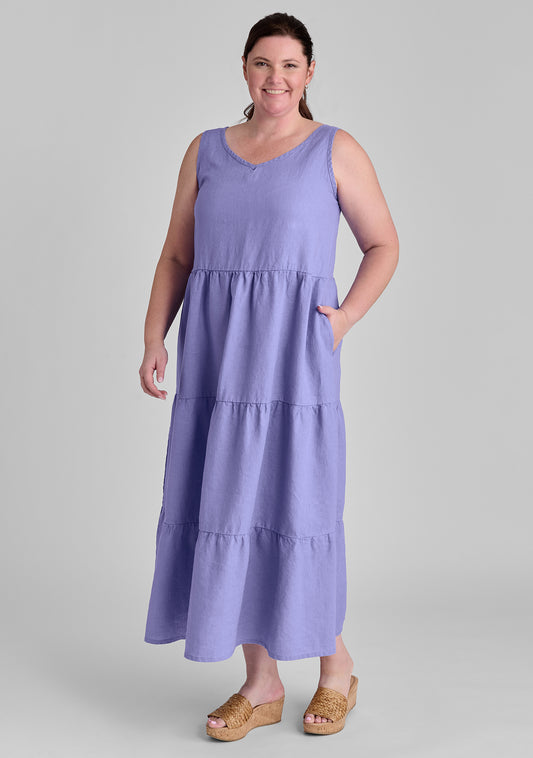 tiered dress linen maxi dress purple