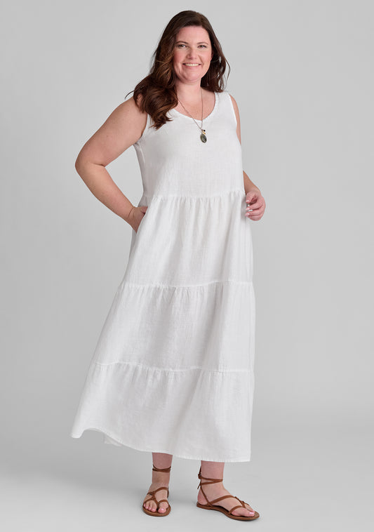 tiered dress linen maxi dress white