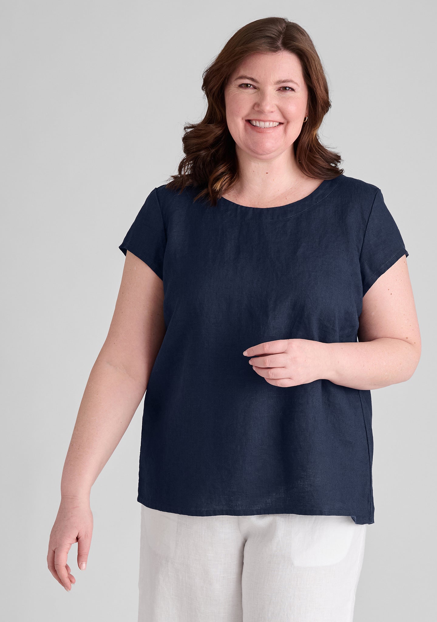 tuck back tee linen t shirt blue