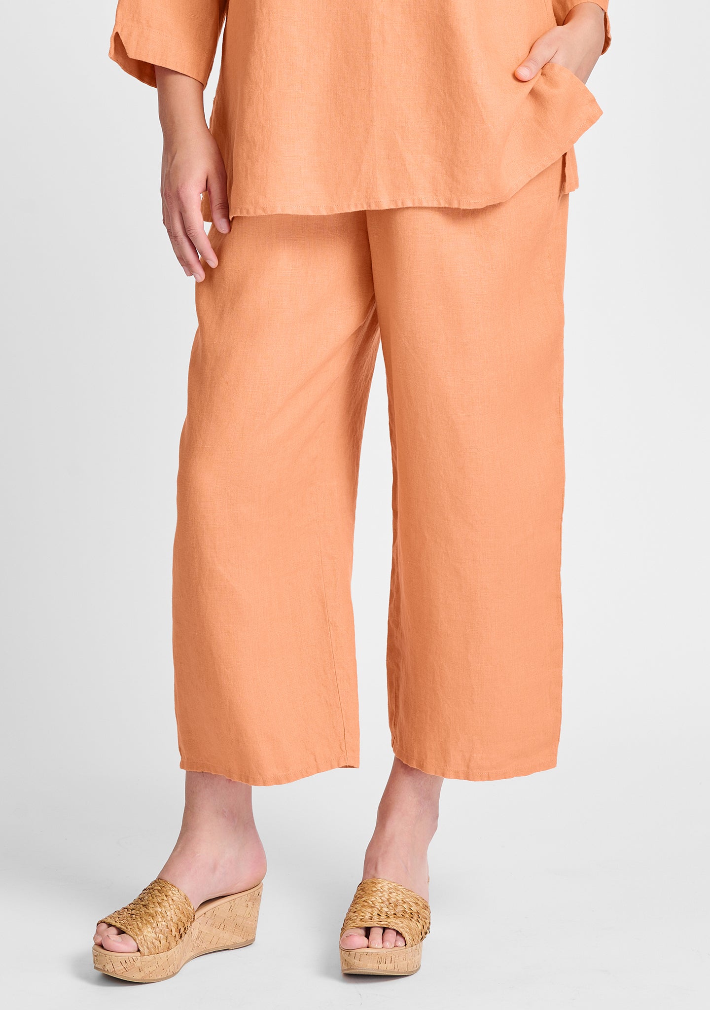 floods linen pants with elastic waist orange