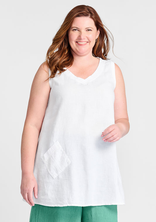 live in tunic linen tank top white