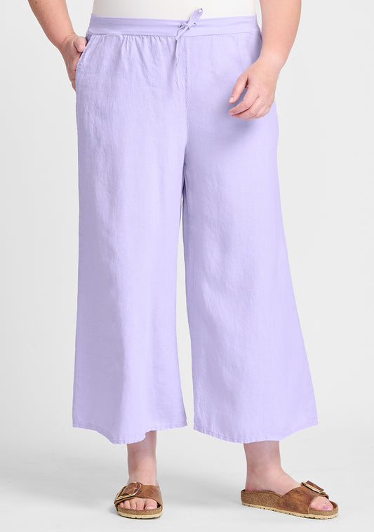 midtown floods linen drawstring pants purple