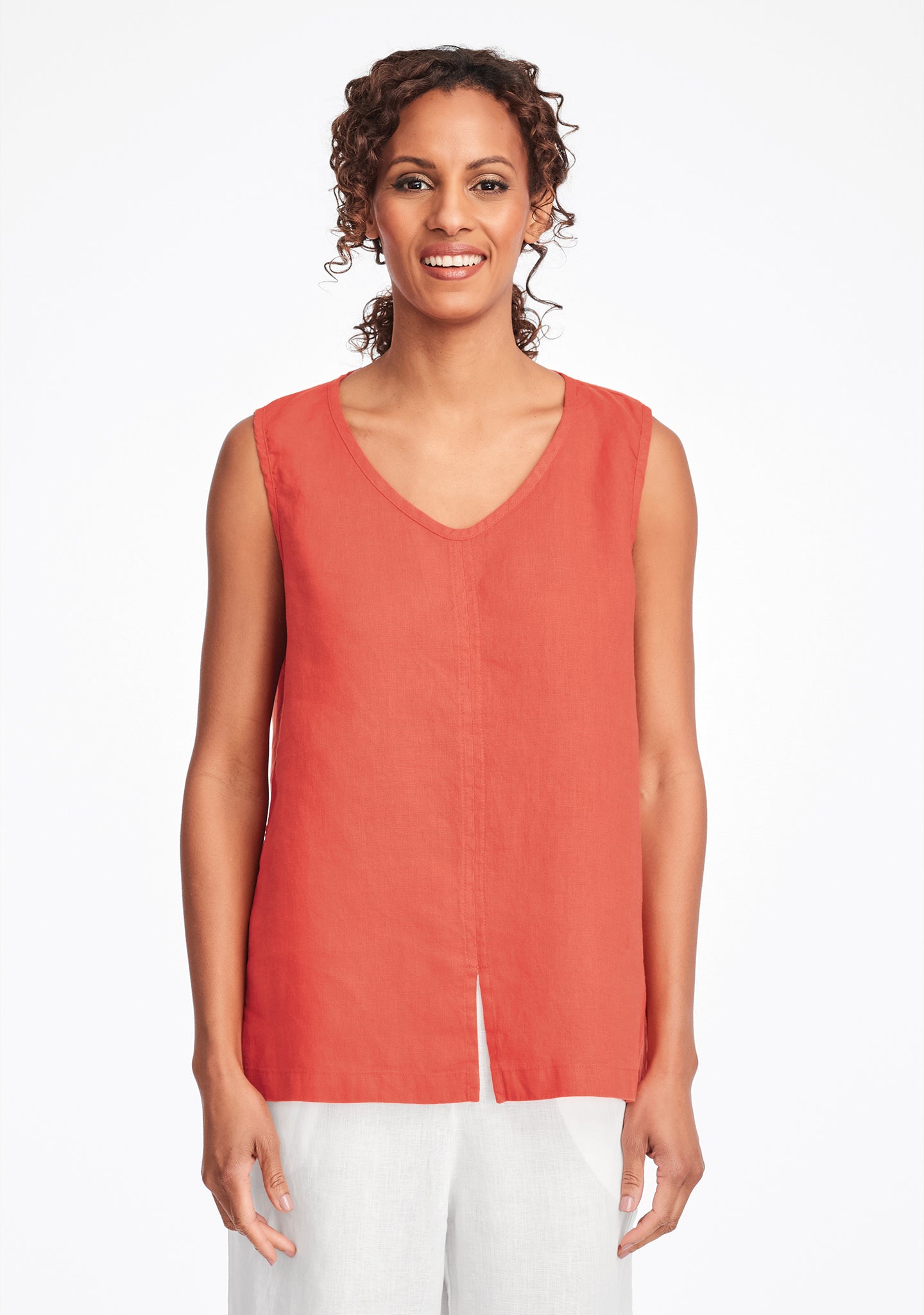 open tank linen tank top red