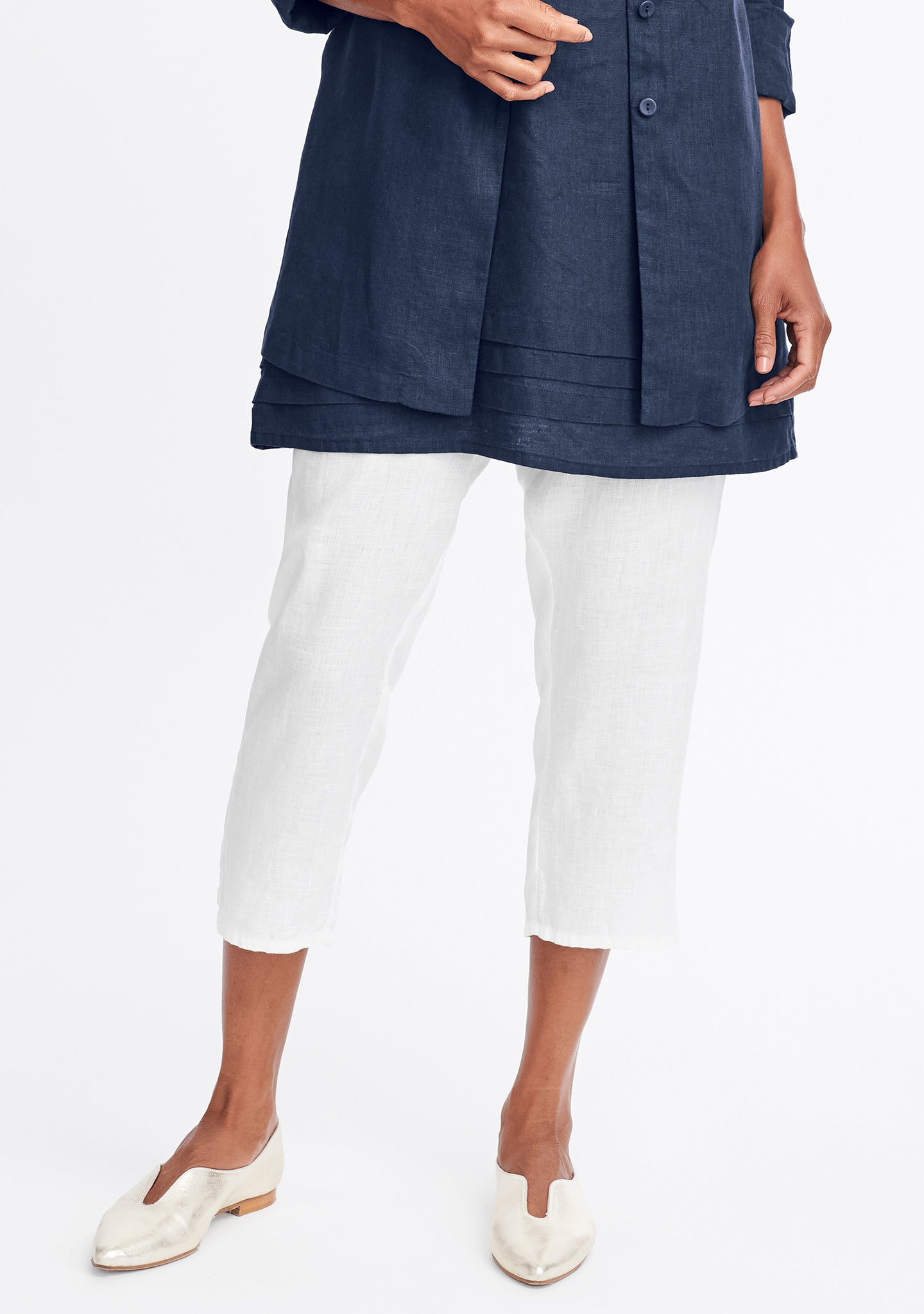 pocketed ankle pant linen pants white