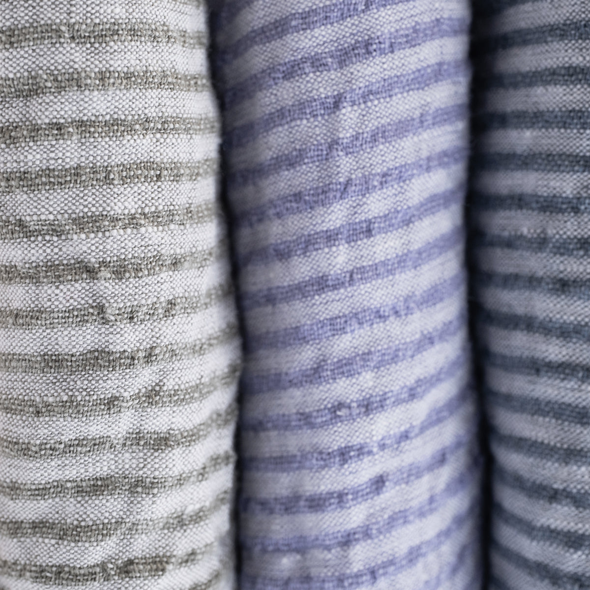 close up of textured, stripe linen fabric