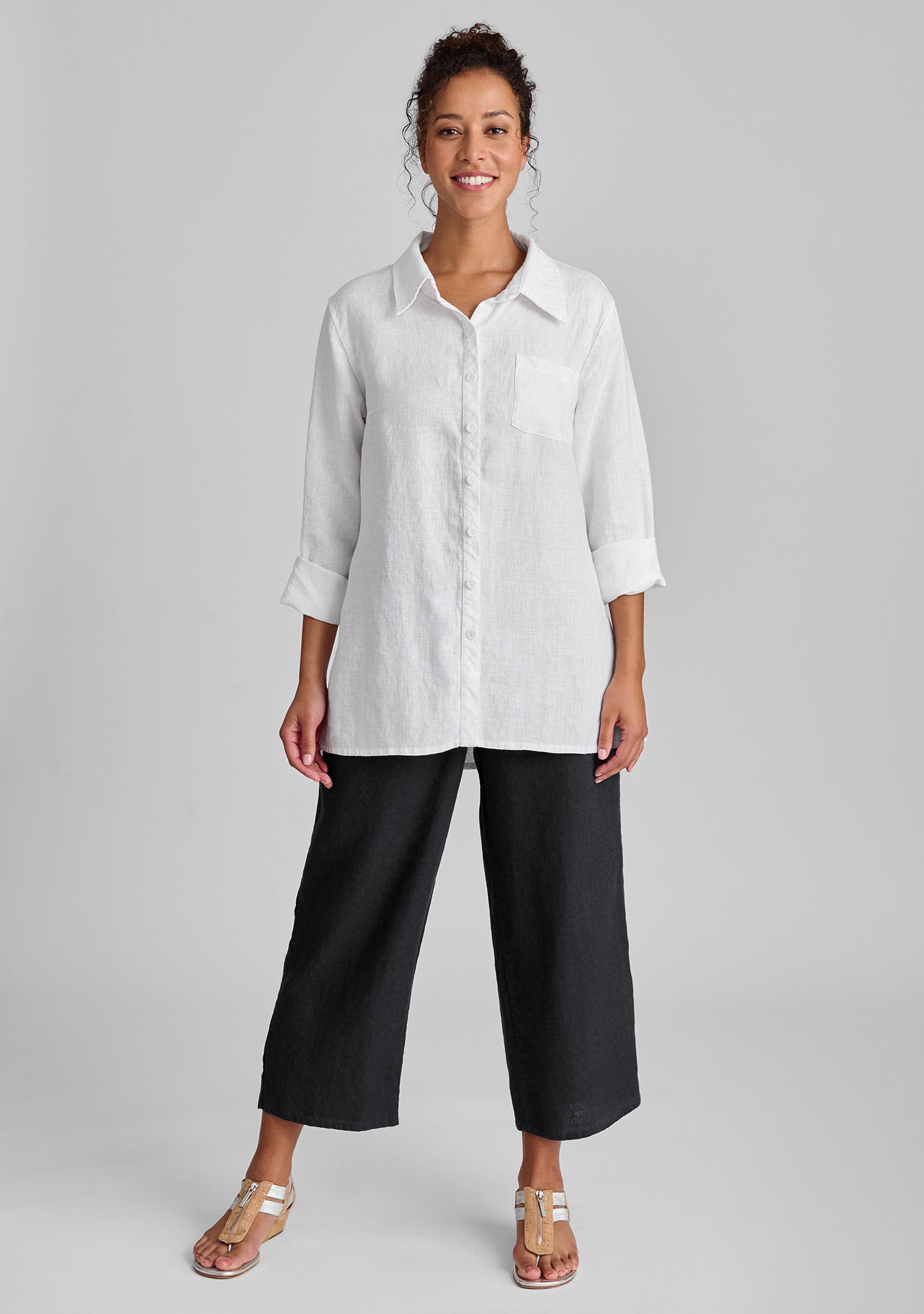 FLAX linen shirt in white and linen pants in black