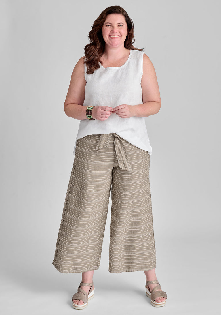 FLAX linen tank in white with linen pants in natural
