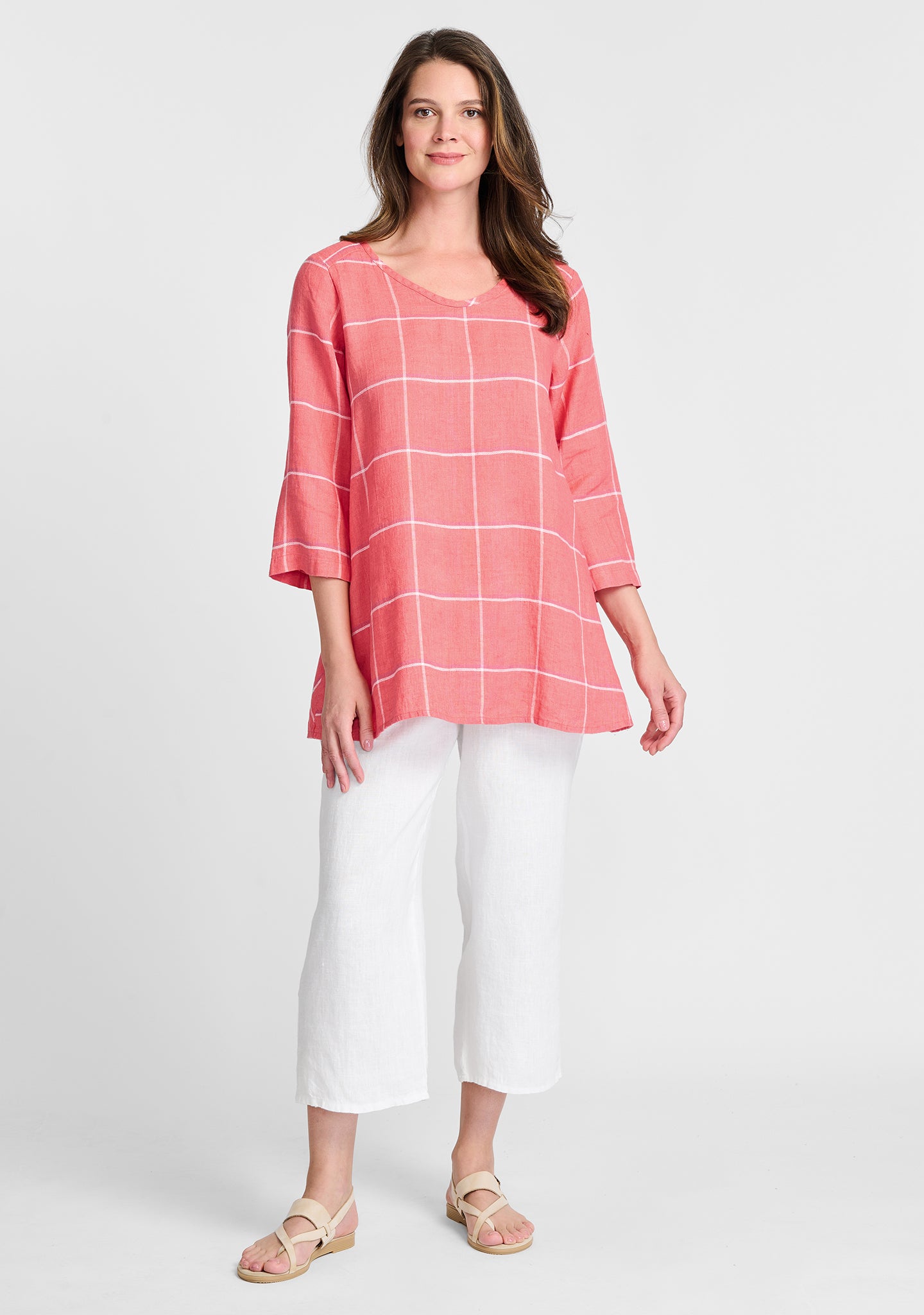 FLAX linen shirt in orange with linen pants in white