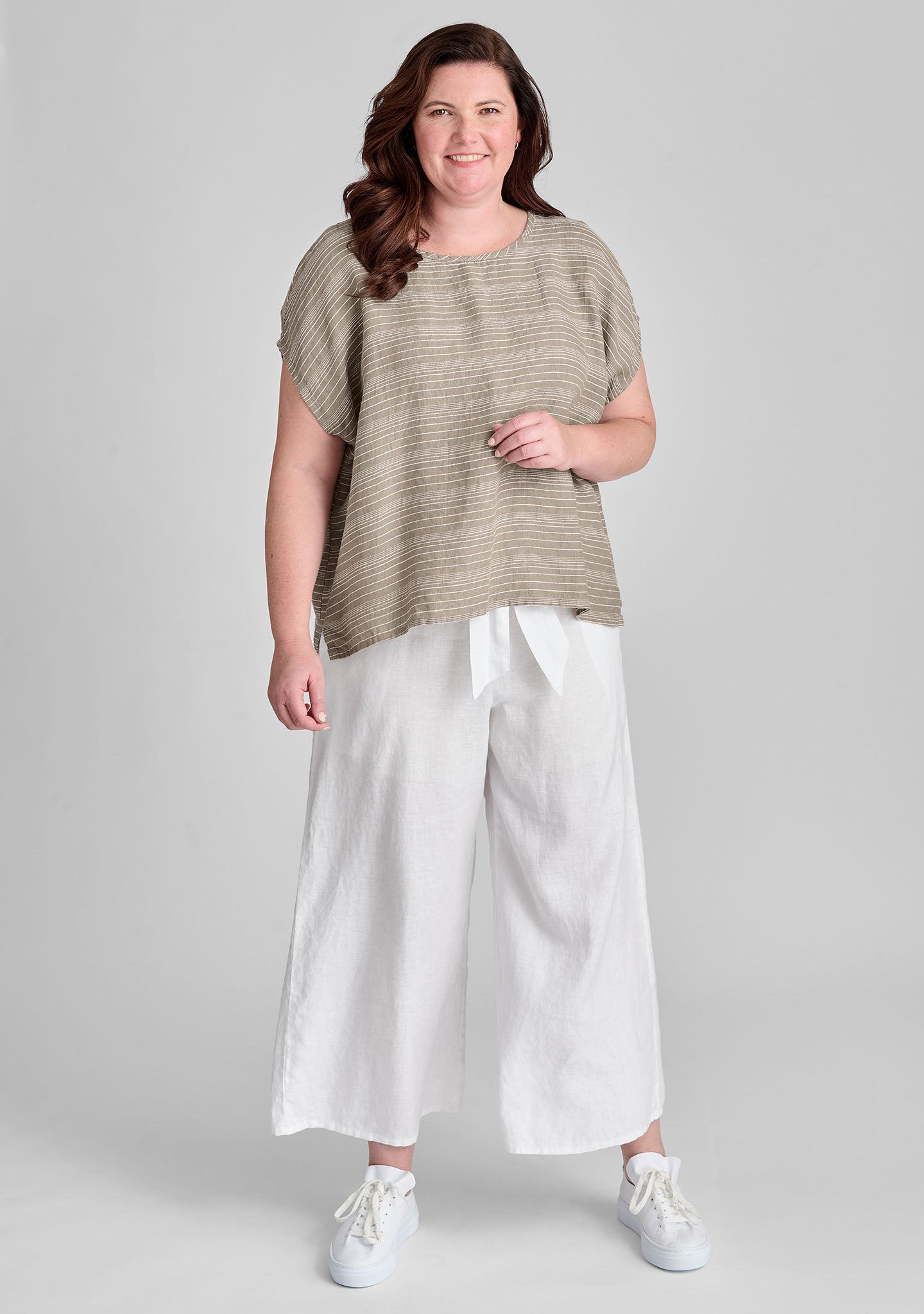 FLAX linen shirt in natural with linen pants in white