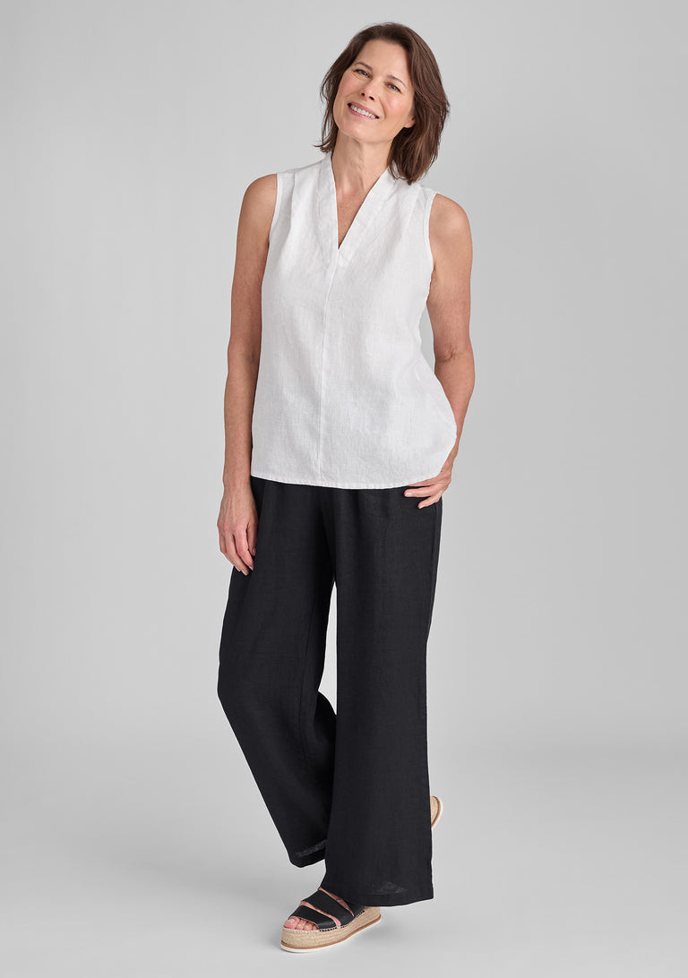 FLAX linen tank in white with linen pants in black