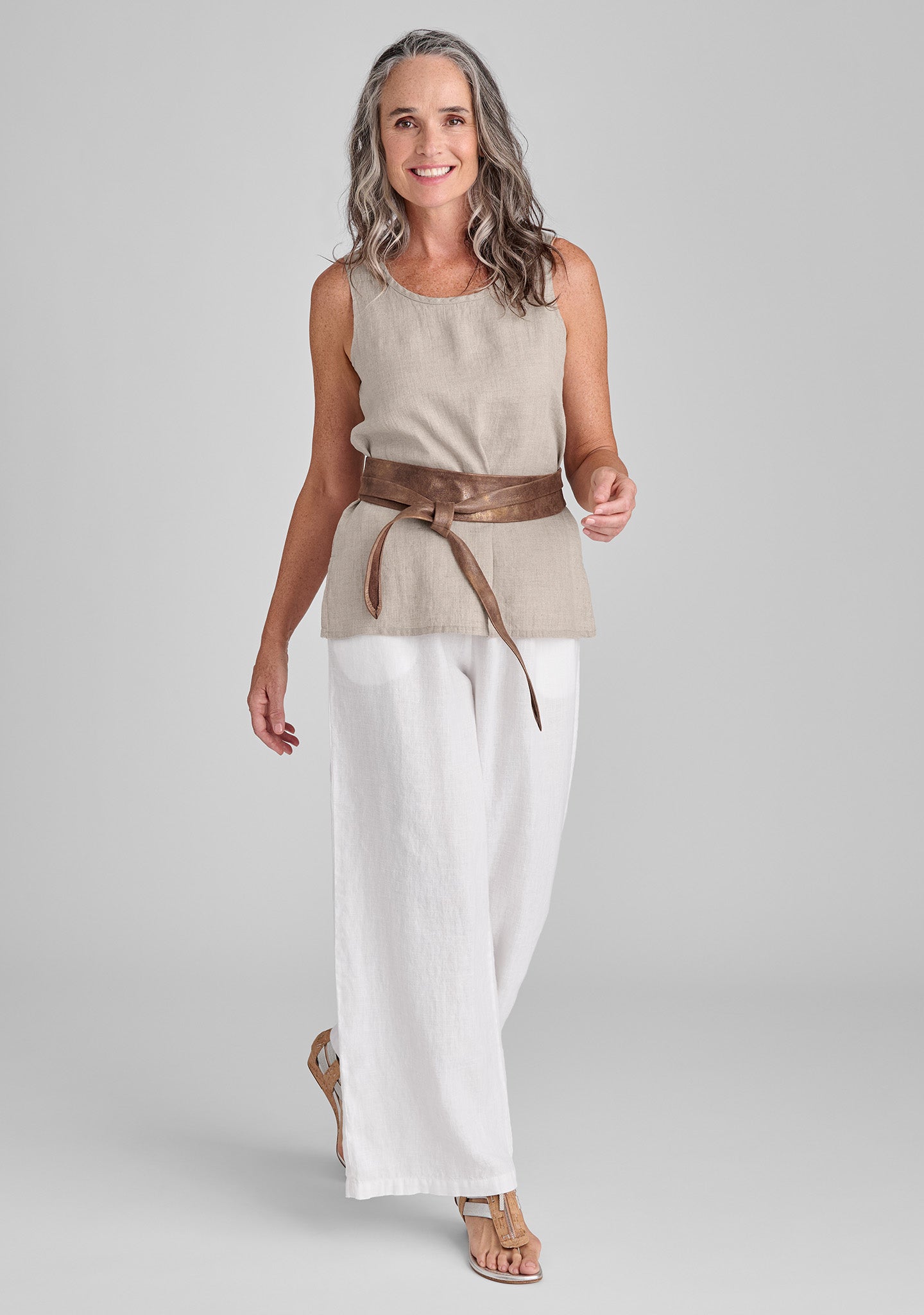 FLAX linen tank in natural and linen pants in white