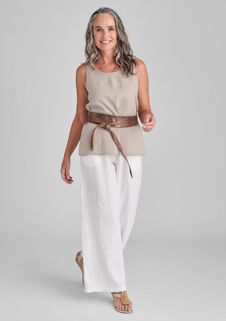 FLAX linen tank in natural and linen pants in white