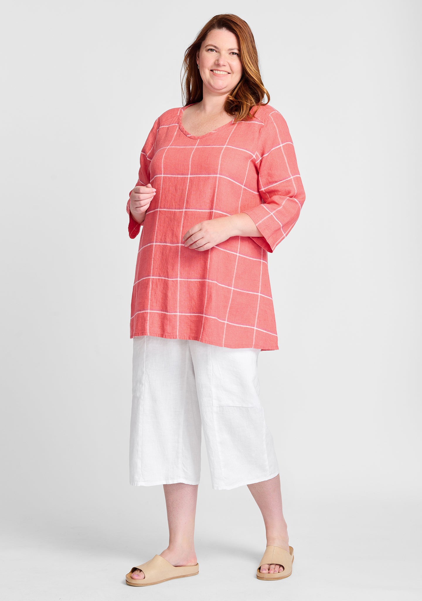 FLAX linen shirt in orange with linen pants in white