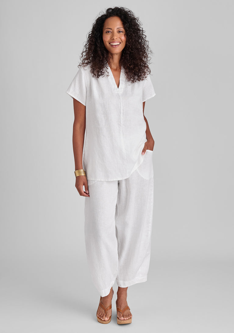 FLAX linen tee in white with linen pants in white