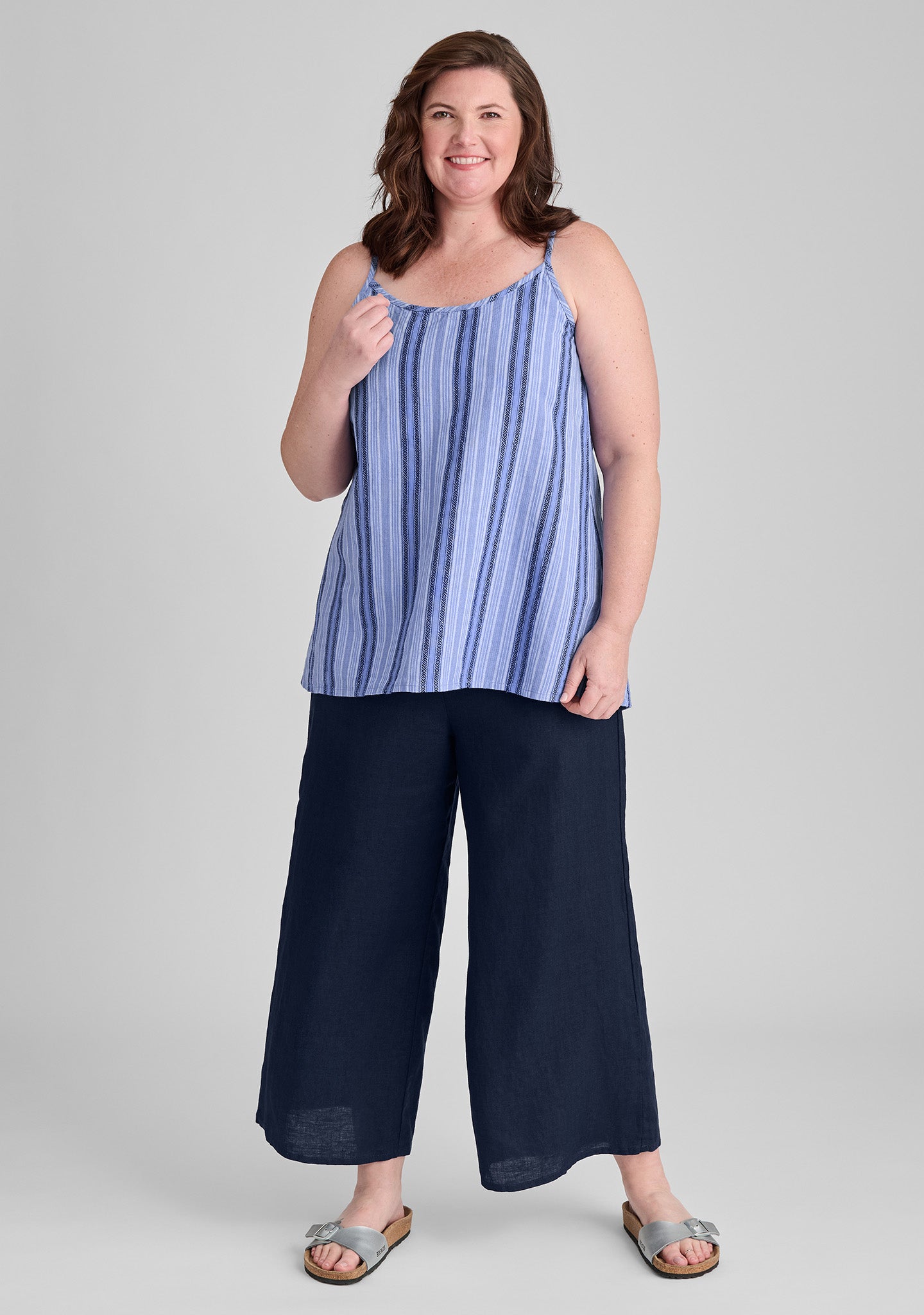 FLAX linen tank top in blue with linen pants in blue