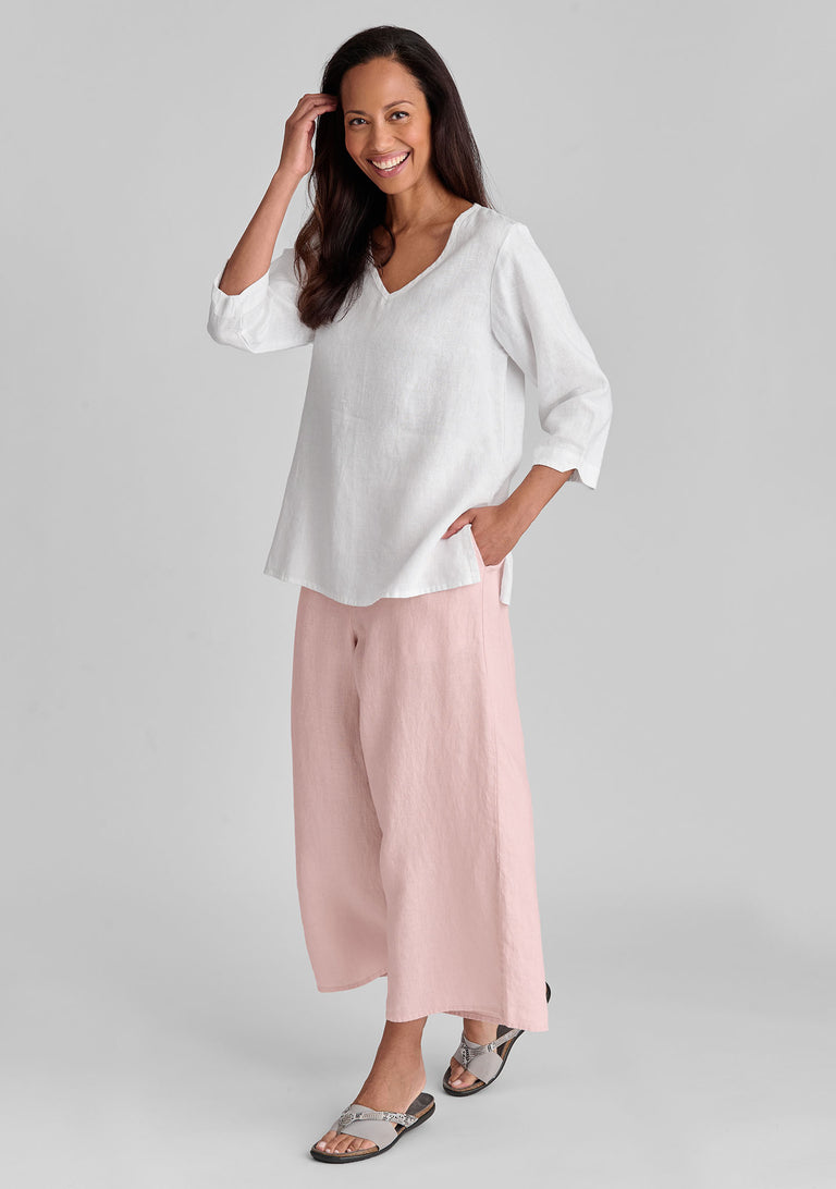 FLAX linen shirt in white with linen pants in pink
