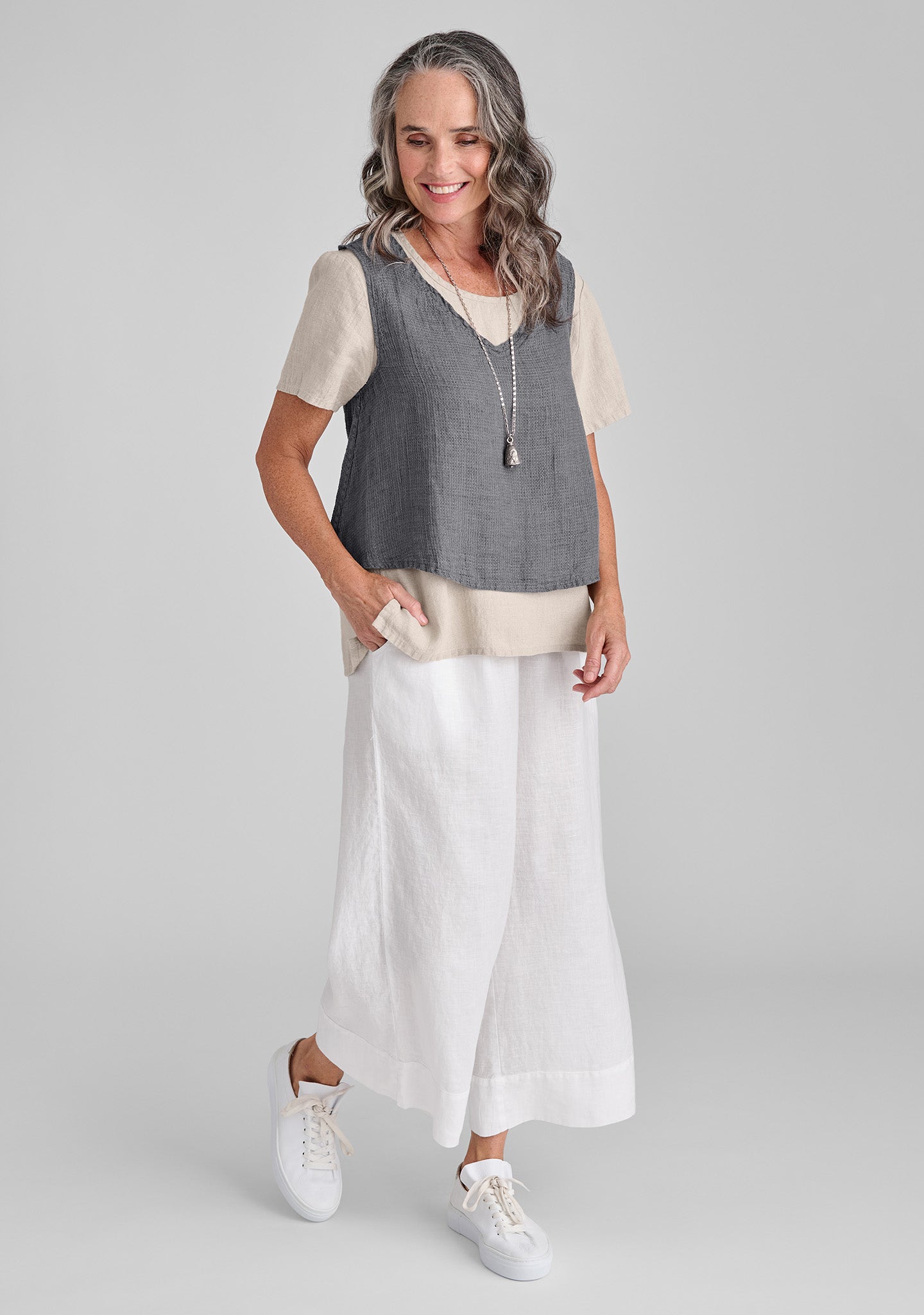 Roxbury Crop - Linen Tank Top - FINAL SALE - Castlerock Waffle