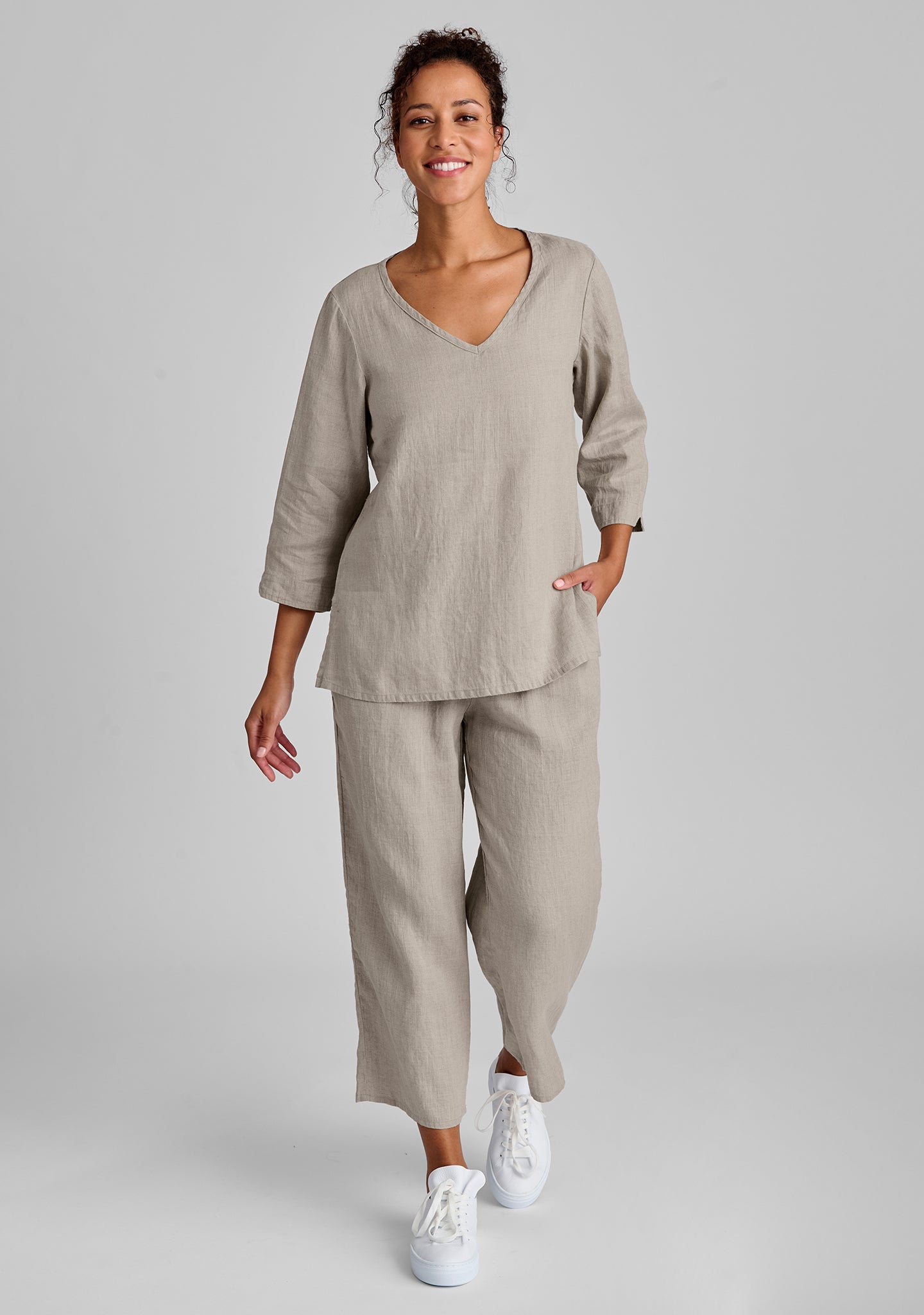 FLAX linen shirt in natural with linen pants in natural