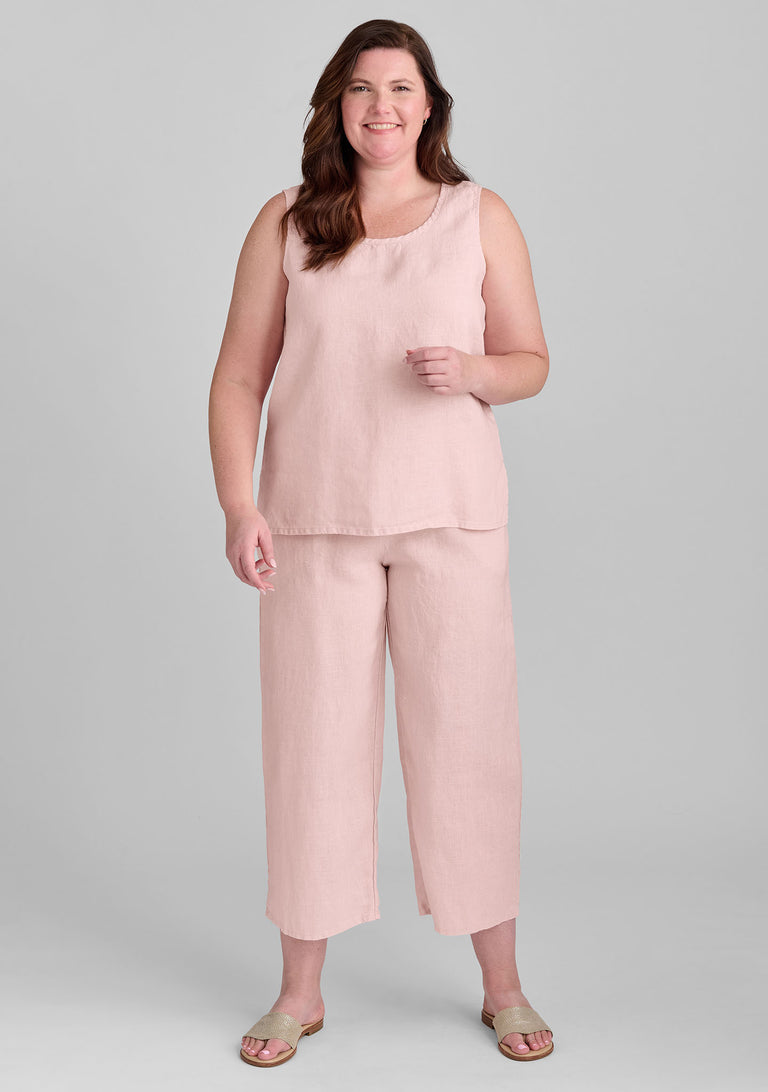 FLAX linen tank in pink with linen pants in pink