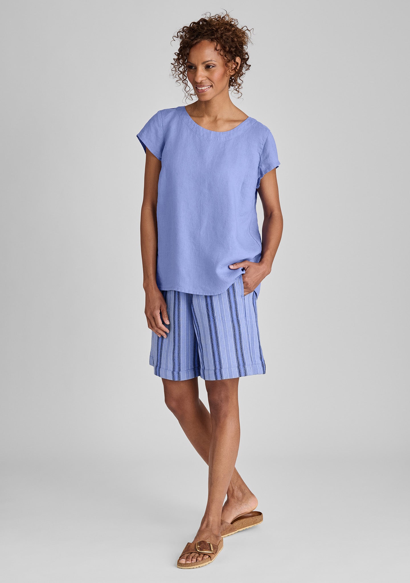 FLAX linen t shirt in blue and linen shorts in blue