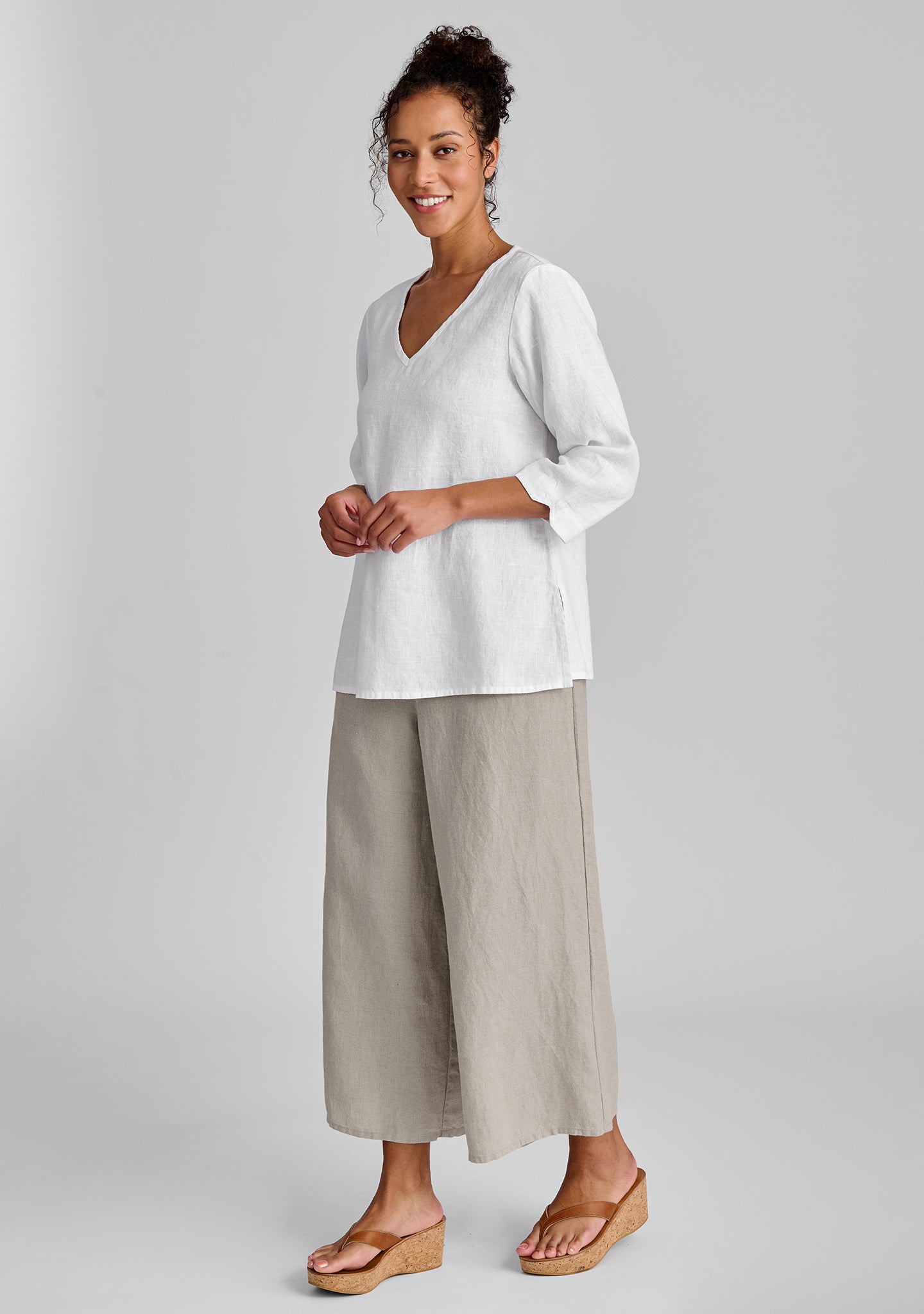 FLAX linen shirt in white with linen pants in natural