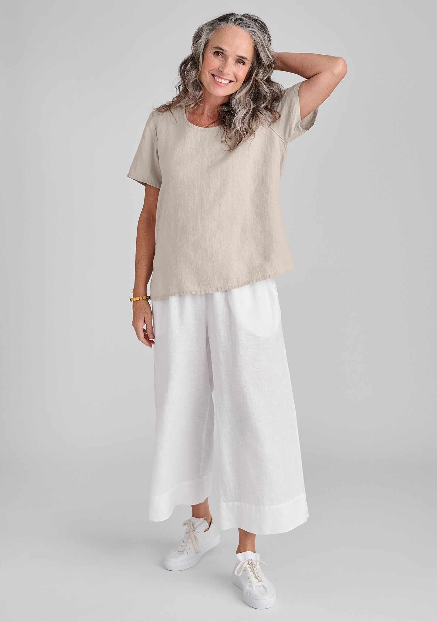 FLAX linen shirt in natural with linen pants in white