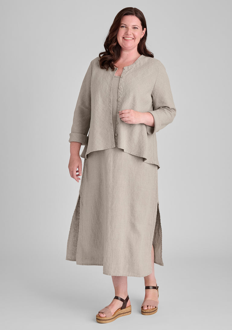 FLAX linen jacket in natural with linen dress in natural