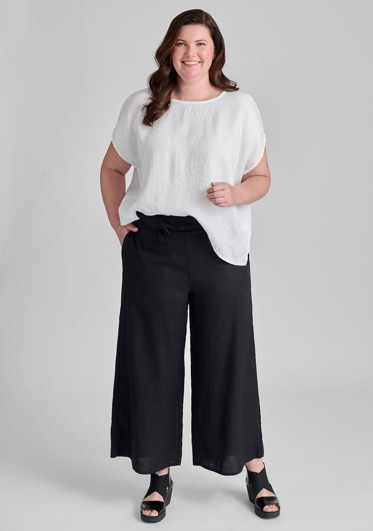FLAX linen shirt in white with linen pants in black