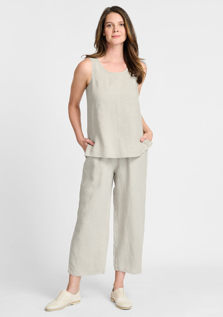 FLAX linen tank in natural with linen pants in natural