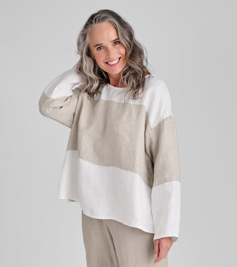 Nomadic Organic Hemp & Flax Hoodie - Beige Linen Bordered Pullover For Men - Boho Yoga Casual