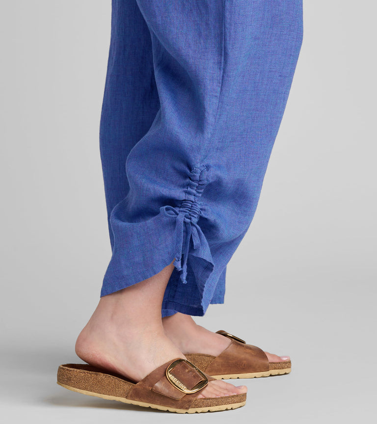 Flax women's linen clothing brand blue linen pants