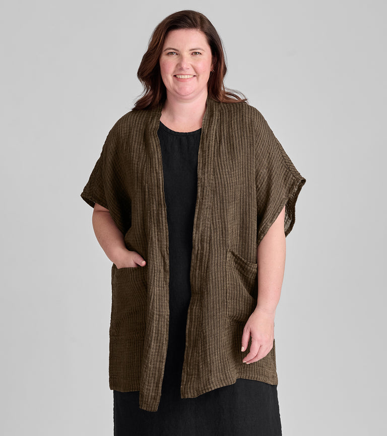 FLAX linen cardigan in brown