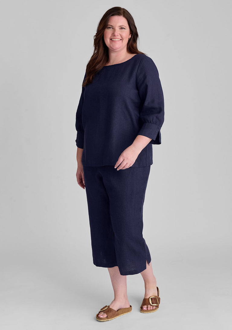 FLAX linen shirt in blue with linen pants in blue