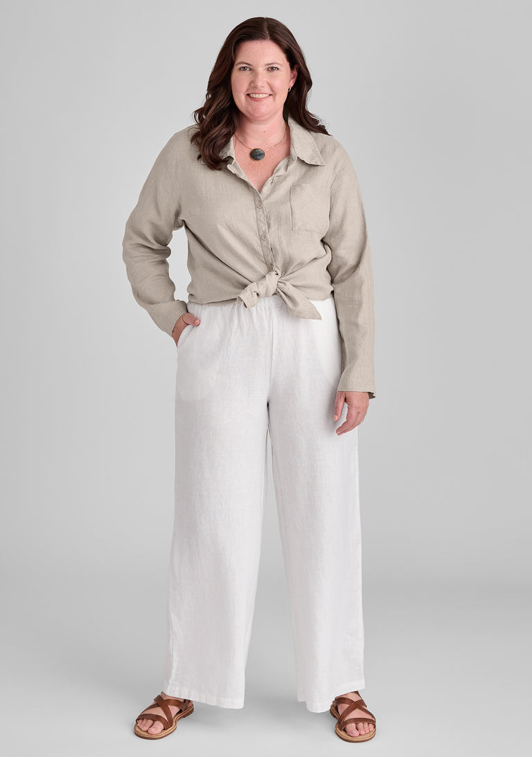 FLAX linen shirt in natural with linen pants in white