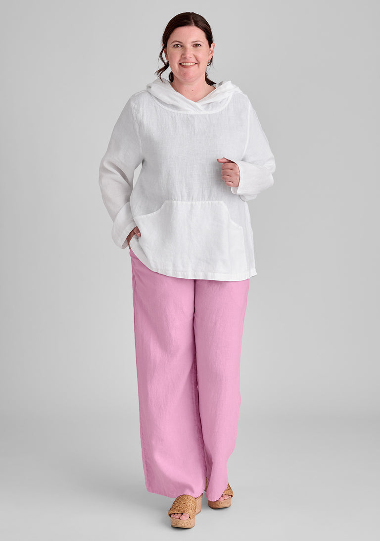 FLAX linen shirt in white with linen pants in pink