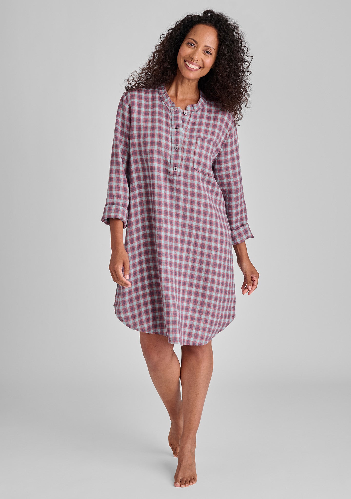 FLAX linen night dress in plaid