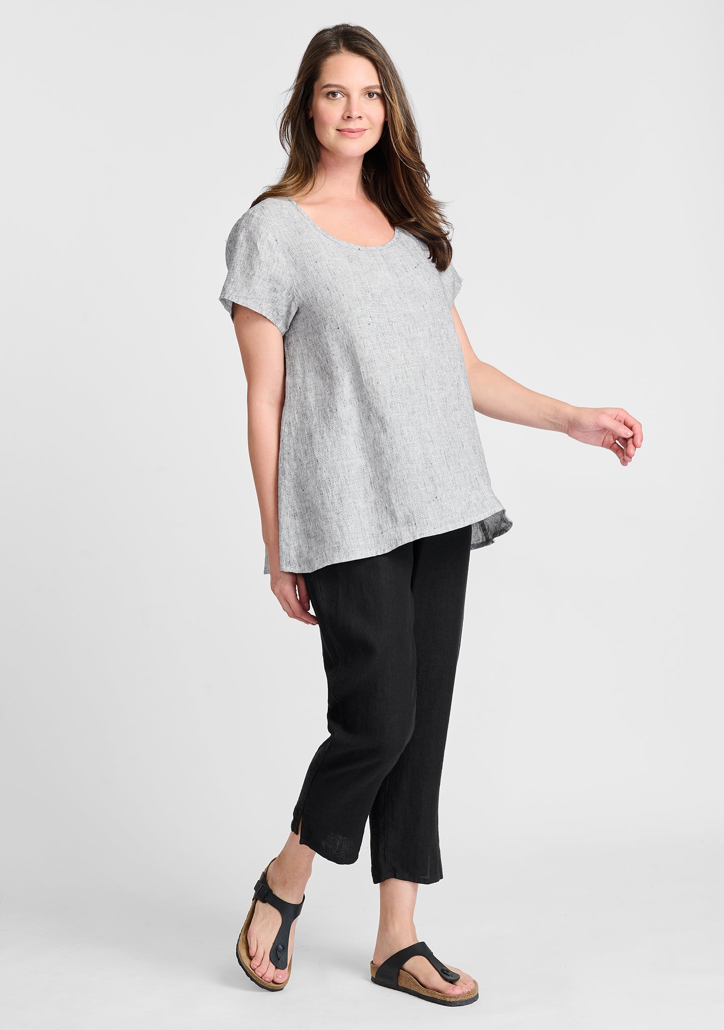 FLAX linen shirt in grey with linen pants in black