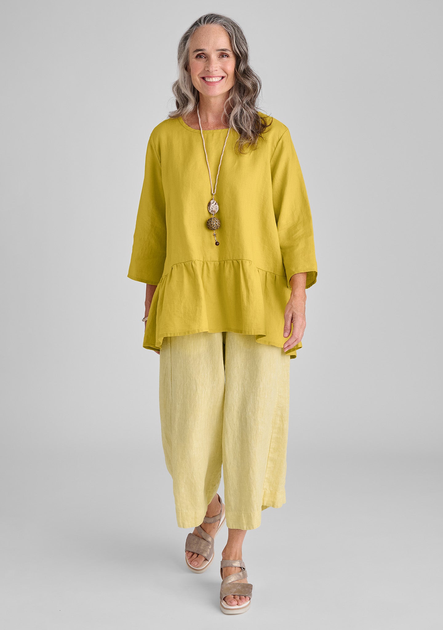 FLAX linen shirt in yellow with linen pants in yellow