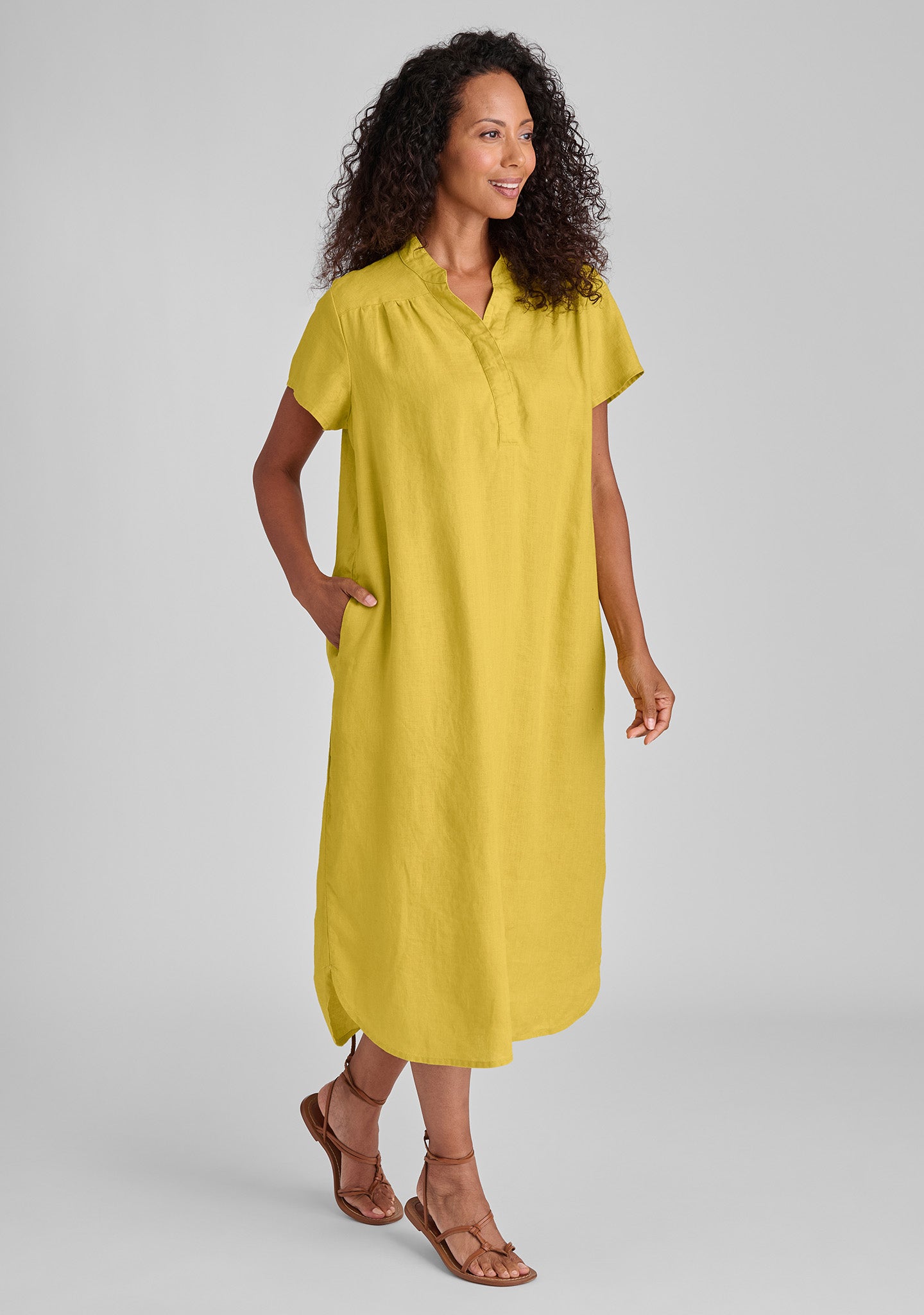 FLAX linen dress in yellow